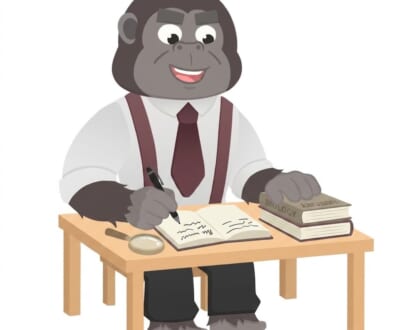 机で勉強している